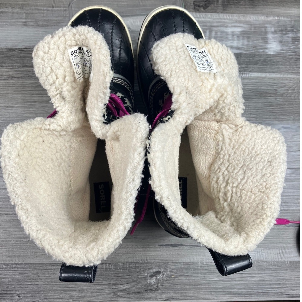 Sorel Tofino Houndstooth Black White Pink Waterproof Winter Boots NL1627-010 9 - Picture 6 of 7